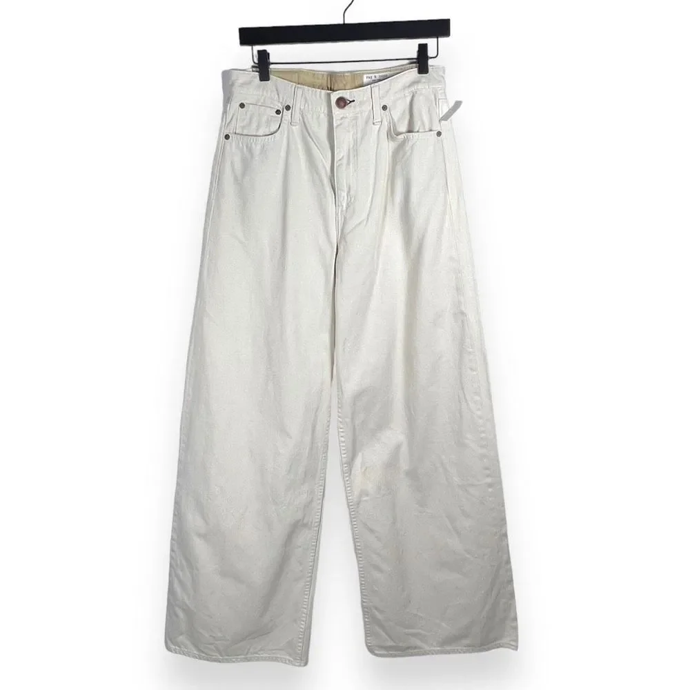Rag & Bone Sofie Two-tone Frayed High-rise Wide-leg Jeans Ecru White Size 29 - Picture 10 of 13